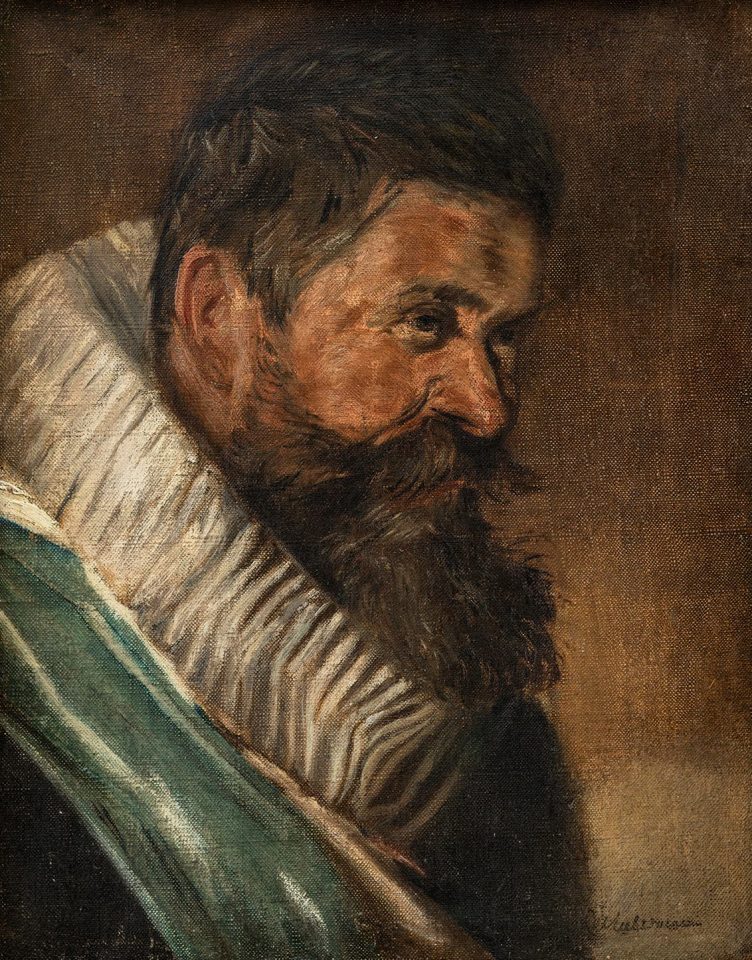 Porträt eines historisch gekleideten Mannes mit fülligem Bart und historischem Kragen.