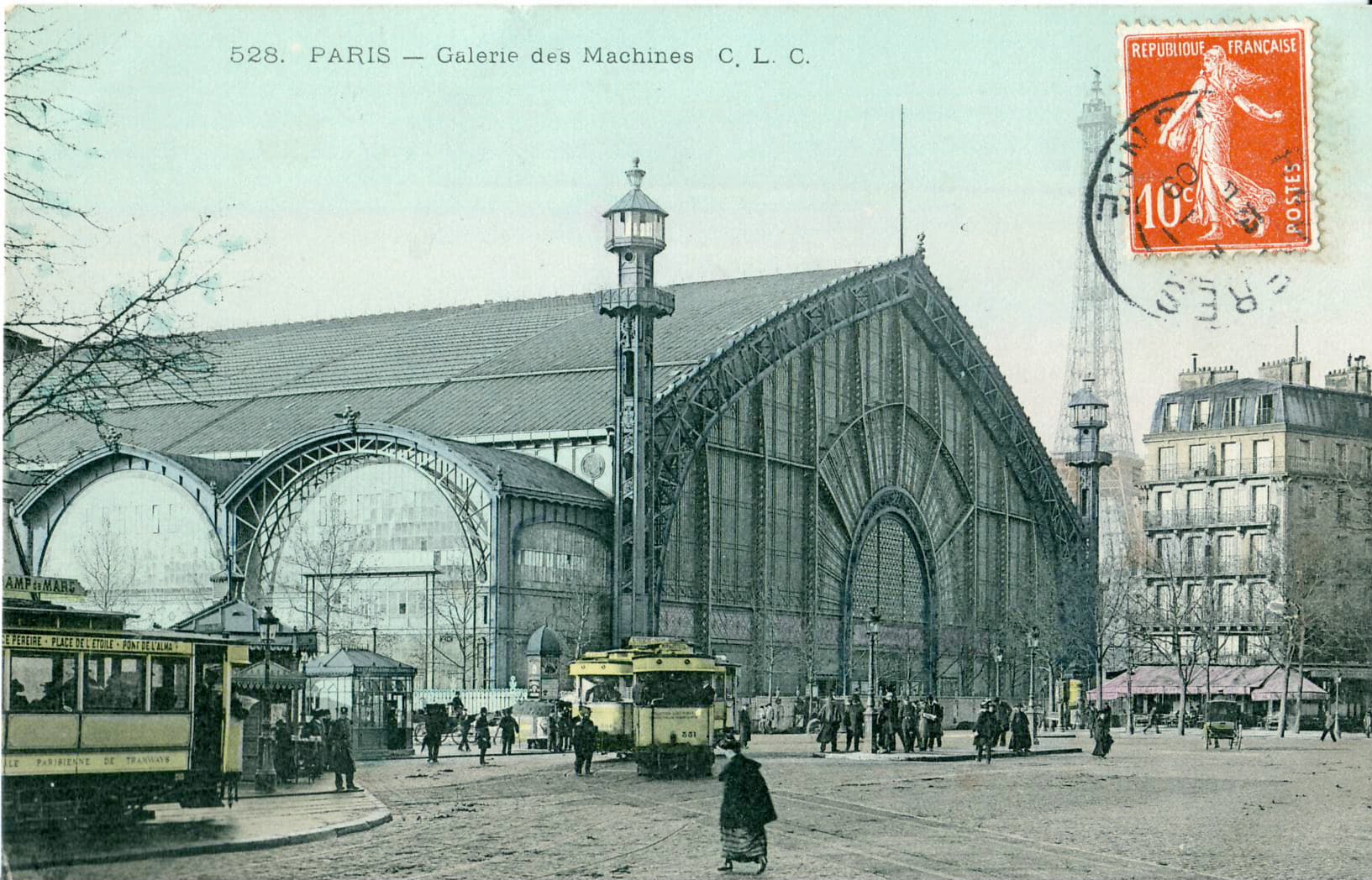 Historische Postkarte, La Galerie des Machines, Weltausstellung Paris 1889