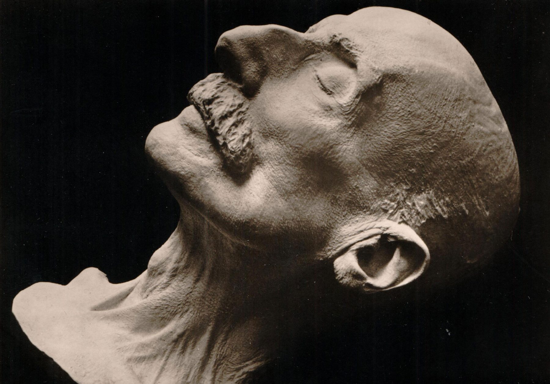 Eine Fotografie von Charlotte Rohrbach. Sie zeigt Liebermanns Totenmaske im Profil