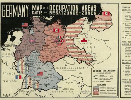 Ansicht einer historischen Karten mit Besatzungsgebieten