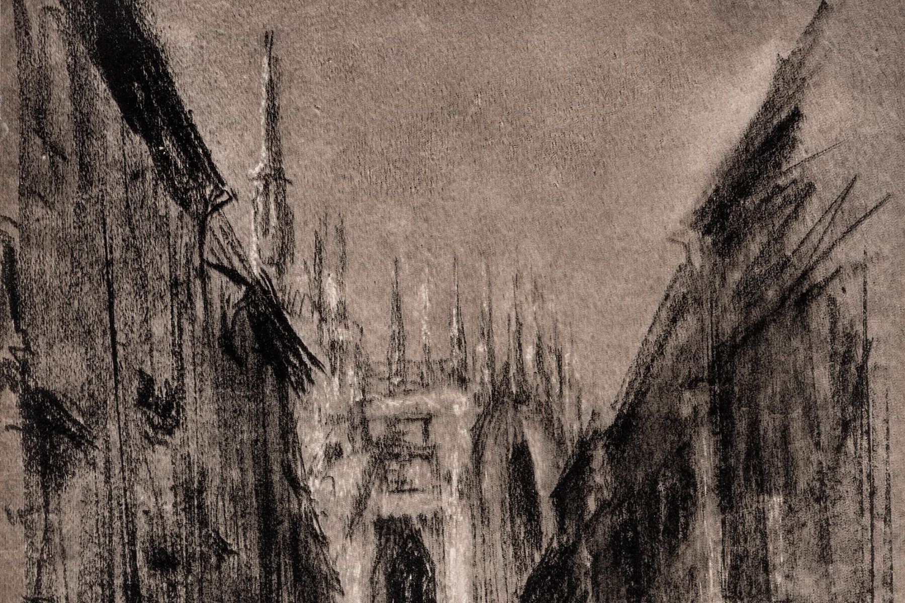 Druckgrafik von Max Liebermann mit Ansicht einer Stadt.