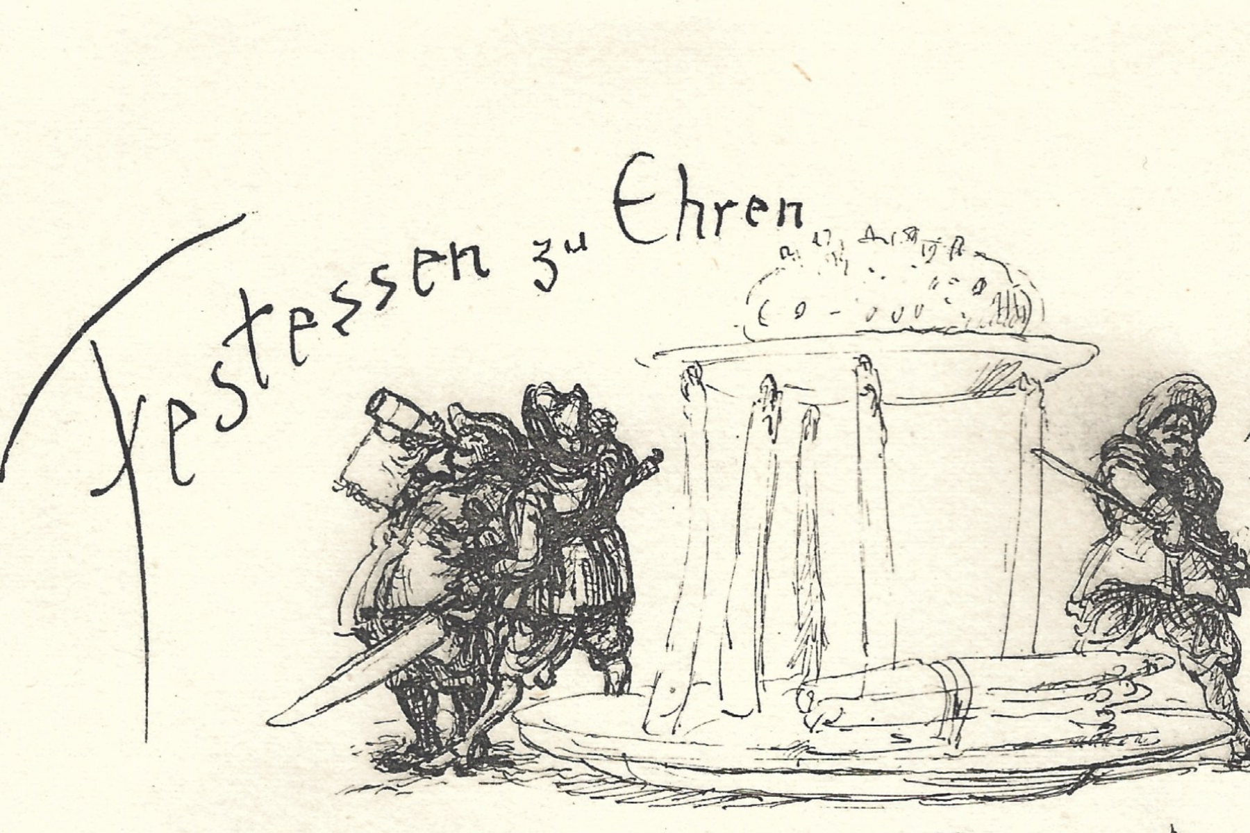 Max Slevogt, Menükarte zum 80. Geburtstag von Max Liebermann „Festessen zu Ehren Max Liebermann’s im Schwedischen Pavillon, 30. Juni 1927“, Detail, Max-Liebermann-Gesellschaft, Repro: Lea Grzye